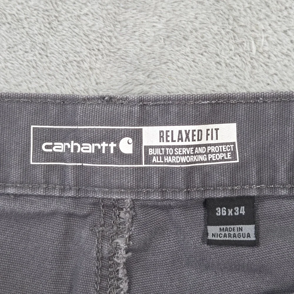 Carhartt Mens 36x34 Relaxed Fit Gray Canvas Work Pants Outdoors Utility Pocket